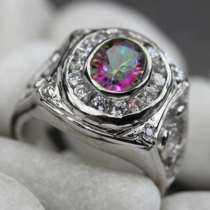 Rainbow CZ Engagement Ring Rhodium Plated R778 Size 6 7 8 9