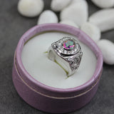 Rainbow CZ Engagement Ring Rhodium Plated R778 Size 6 7 8 9