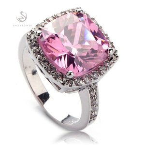 Pink Cubic Zirconia Rhodium Plated Engagement Wedding Ring for Women