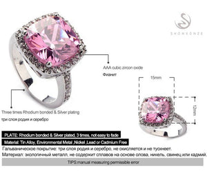Pink Cubic Zirconia Rhodium Plated Engagement Wedding Ring for Women