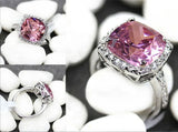 Pink Cubic Zirconia Rhodium Plated Engagement Wedding Ring for Women