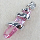 Luxurious Wedding Couple Pendants Pink Cubic Zirconia Rhodium Plated