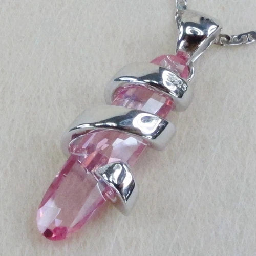 Luxurious Wedding Couple Pendants Pink Cubic Zirconia Rhodium Plated