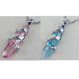 Luxurious Wedding Couple Pendants Pink Cubic Zirconia Rhodium Plated