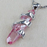 Luxurious Wedding Couple Pendants Pink Cubic Zirconia Rhodium Plated