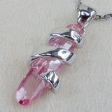 Luxurious Wedding Couple Pendants Pink Cubic Zirconia Rhodium Plated