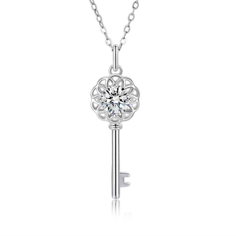 925 Silver Key Pendant Necklace with Moissanite Diamond