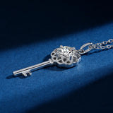 925 Silver Key Pendant Necklace with Moissanite Diamond