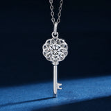 925 Silver Key Pendant Necklace with Moissanite Diamond