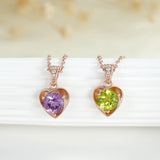 925 Sterling Silver Heart Pendant Necklace Women Amethyst Peridot Jewelry
