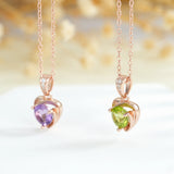925 Sterling Silver Heart Pendant Necklace Women Amethyst Peridot Jewelry