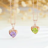 925 Sterling Silver Heart Pendant Necklace Women Amethyst Peridot Jewelry