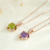 925 Sterling Silver Heart Pendant Necklace Women Amethyst Peridot Jewelry