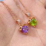 925 Sterling Silver Heart Pendant Necklace Women Amethyst Peridot Jewelry