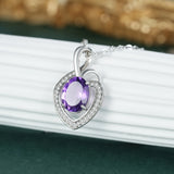 Amethyst Heart Pendant Necklace 925 Silver Gemstone Jewelry