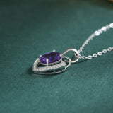 Amethyst Heart Pendant Necklace 925 Silver Gemstone Jewelry
