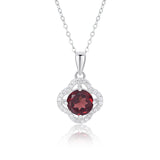 925 Silver Four Leaf Clover Pendant Natural Garnet Necklace