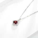 925 Silver Four Leaf Clover Pendant Natural Garnet Necklace