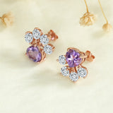 Rose 925 Sterling Silver Purple Amethyst Stud Earrings