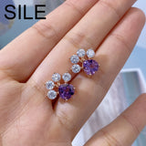 Rose 925 Sterling Silver Purple Amethyst Stud Earrings