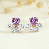Rose 925 Sterling Silver Purple Amethyst Stud Earrings