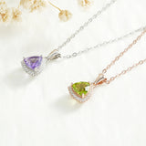 Triangle Pendant Necklace 925 Sterling Silver Peridot Amethyst Dating Jewelry