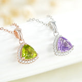 Triangle Pendant Necklace 925 Sterling Silver Peridot Amethyst Dating Jewelry