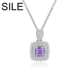 925 Silver Amethyst Zircon Pendant Necklace Gemstone Jewelry