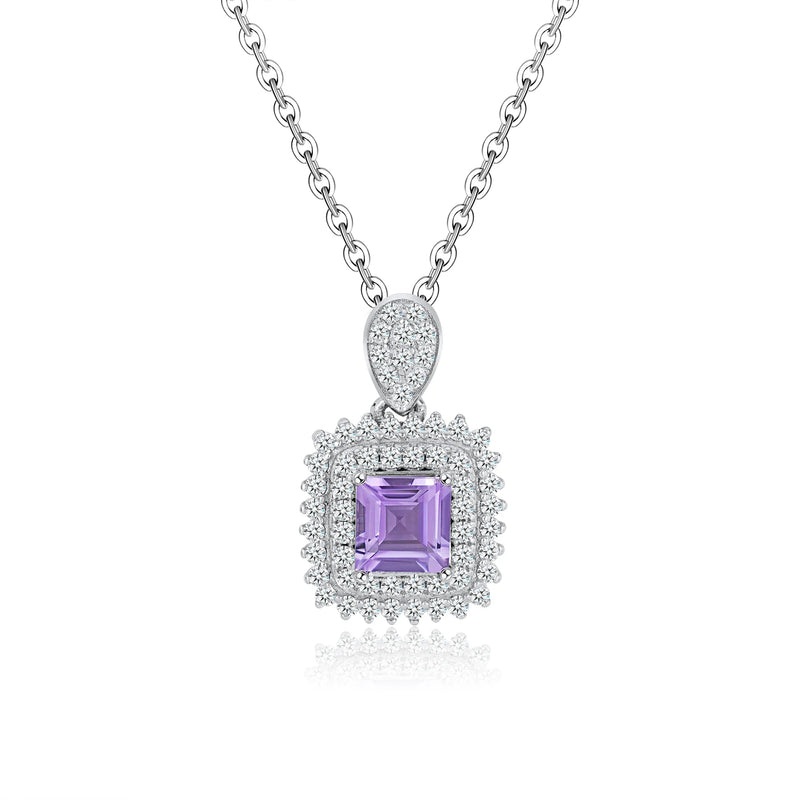 925 Silver Amethyst Zircon Pendant Necklace Gemstone Jewelry