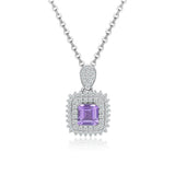 925 Silver Amethyst Zircon Pendant Necklace Gemstone Jewelry