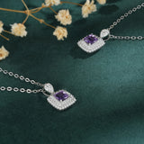 925 Silver Amethyst Zircon Pendant Necklace Gemstone Jewelry