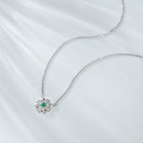 925 Silver Flower Pendant Necklace Natural Emerald Female Jewelry
