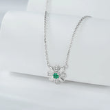 925 Silver Flower Pendant Necklace Natural Emerald Female Jewelry