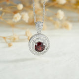 Natural Red Garnet Pendant Necklace Sterling Silver 925 Women Birthday Gift