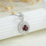 Natural Red Garnet Pendant Necklace Sterling Silver 925 Women Birthday Gift