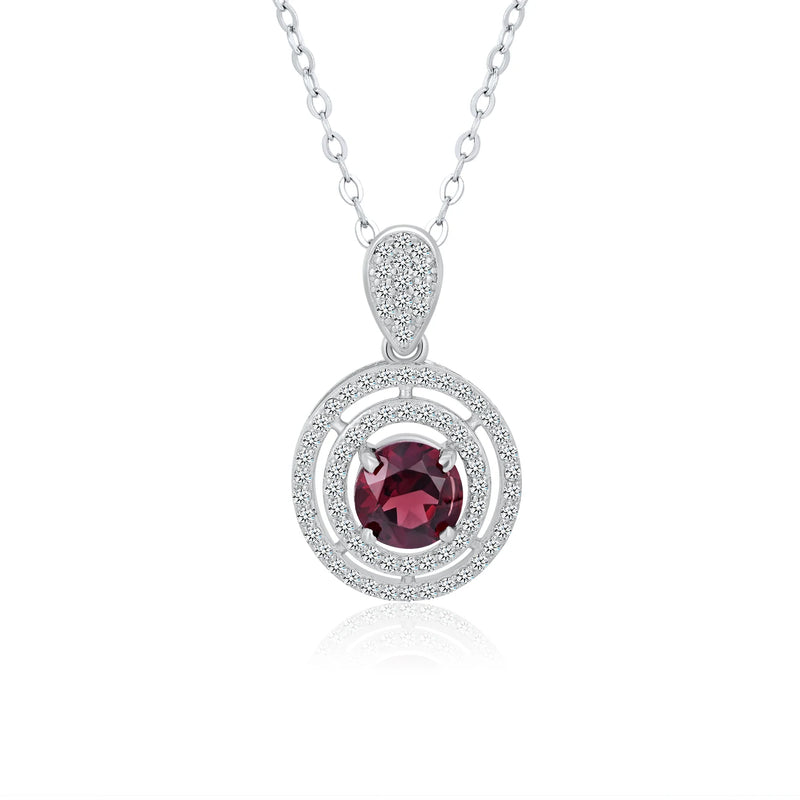 Natural Red Garnet Pendant Necklace Sterling Silver 925 Women Birthday Gift