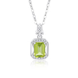 925 Sterling Silver Peridot Square Pendant Necklace