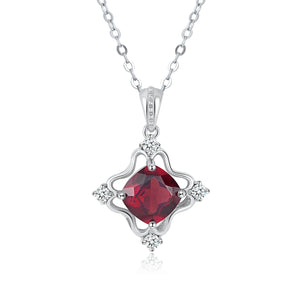 Natural Red Garnet Gemstones Pendant Necklaces Women's 925 Sterling Silver