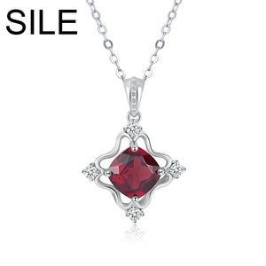 Natural Red Garnet Gemstones Pendant Necklaces Women's 925 Sterling Silver