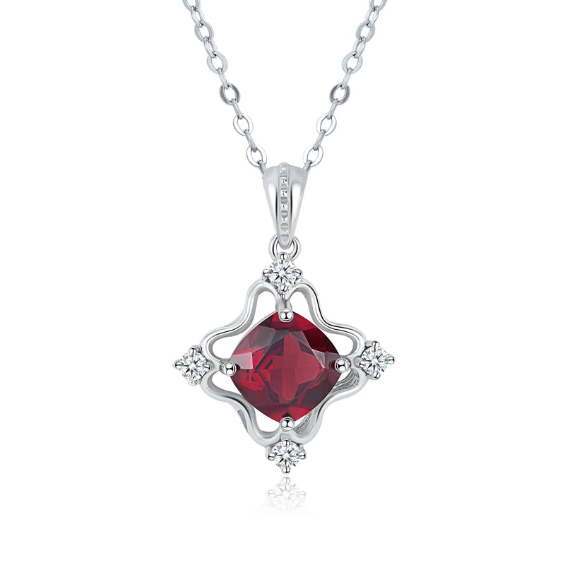 Natural Red Garnet Gemstones Pendant Necklaces Women's 925 Sterling Silver