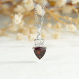 Red Garnet Crown Pendant Necklace 925 Sterling Silver Jewelry Women