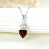 Red Garnet Crown Pendant Necklace 925 Sterling Silver Jewelry Women