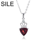 Red Garnet Crown Pendant Necklace 925 Sterling Silver Jewelry Women