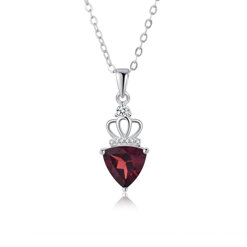 Red Garnet Crown Pendant Necklace 925 Sterling Silver Jewelry Women