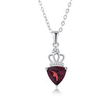 Red Garnet Crown Pendant Necklace 925 Sterling Silver Jewelry Women