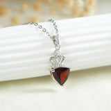 Red Garnet Crown Pendant Necklace 925 Sterling Silver Jewelry Women