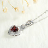 Red Garnet Pendant Necklace Women Sterling Silver Zircon Clavicle Chain