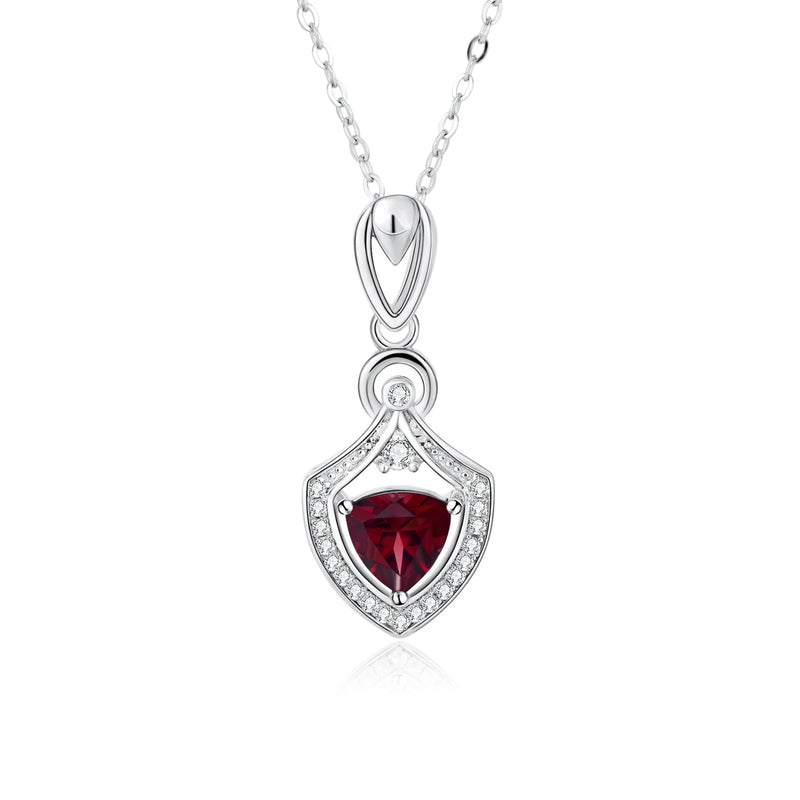 Red Garnet Pendant Necklace Women Sterling Silver Zircon Clavicle Chain