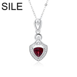 Red Garnet Pendant Necklace Women Sterling Silver Zircon Clavicle Chain