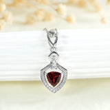 Red Garnet Pendant Necklace Women Sterling Silver Zircon Clavicle Chain